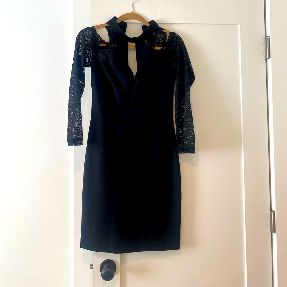 Nicole Miller size 8 black tie dress bare shoulder